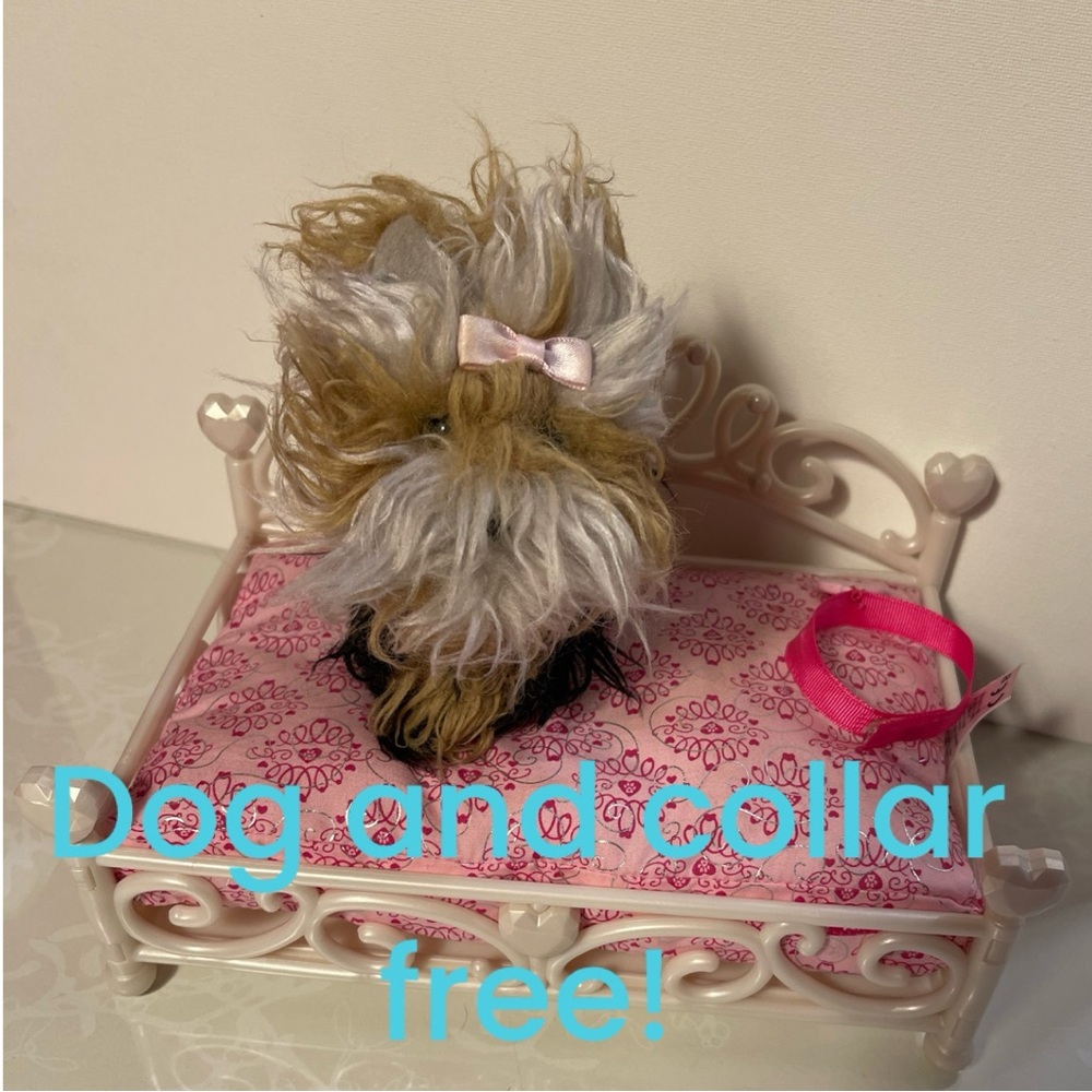 American Girl Doll Pet Bed Princess Pink Sparkle Cushion+White Fancy Frame
